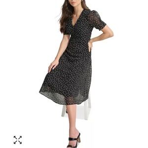 DKNY Navy White Polka Dot Midi Dress Size 14
